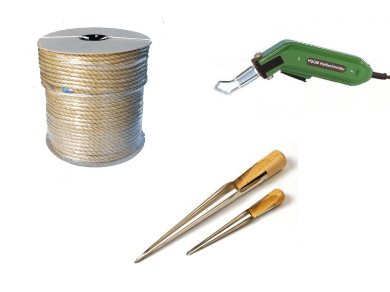 Materials and tools needed to splice a rope