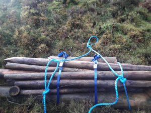 Fence posts ready to fly, with blue polypropylene rope from RopesDirect
