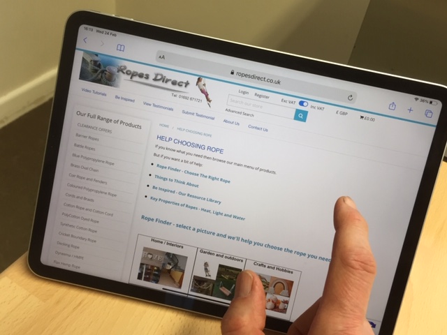 RopesDirect website on a tablet