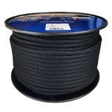 Spool of 10mm black matt polyester rope with a blue label on a white background