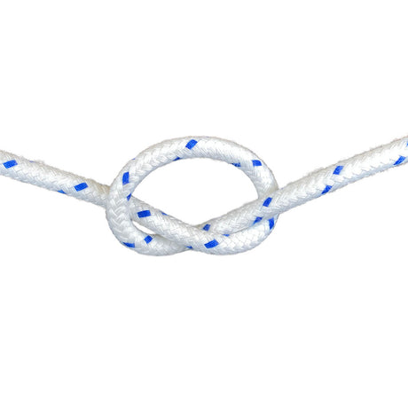 10mm black matt polyester rope in a knot on a white background