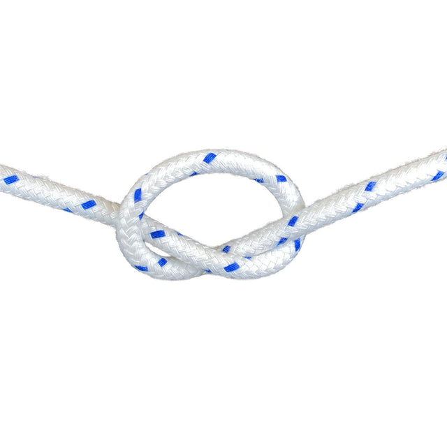 10mm black matt polyester rope in a knot on a white background
