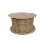Spool of 10mm brown jute rope on a cardboard reel with a white background