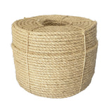 Coil of 10mm natural sisal rope tied with twine against a white background