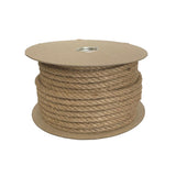 Spool of 12mm brown jute rope on a cardboard reel with a white background