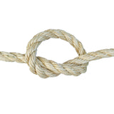 Close-up of a knotted beige rope on a white background
