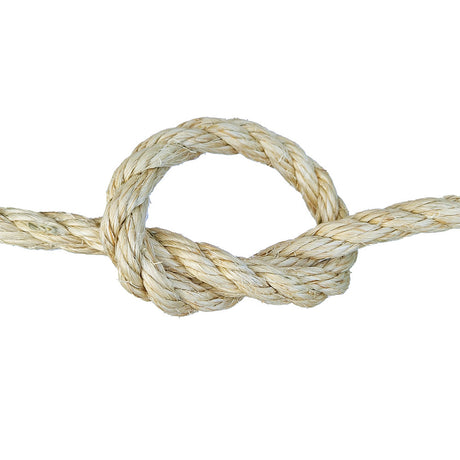 Close-up of a knotted beige rope on a white background