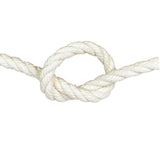 close-up of a natural white 14mm cotton rope in a knot with a white background