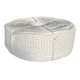 Coil of white 14mm polysteel rope on a white background
