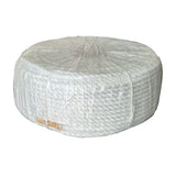 Clear wrapped coil of white 14mm polysteel rope on a white background