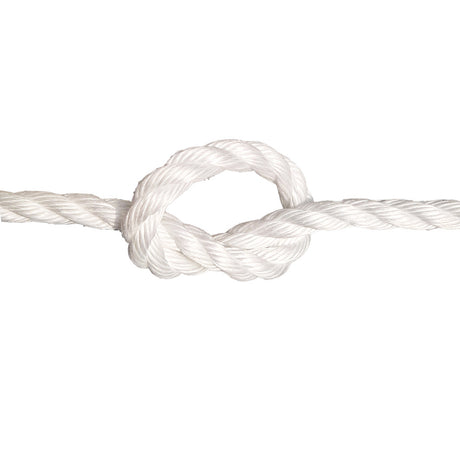 White 14mm polysteel rope with a knot on a white background