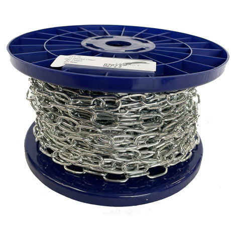 Spool of chain on a blue reel with a white background