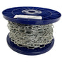 Spool of chain on a blue reel with a white background