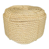 Coil of 20mm natural sisal rope tied with twine against a white background