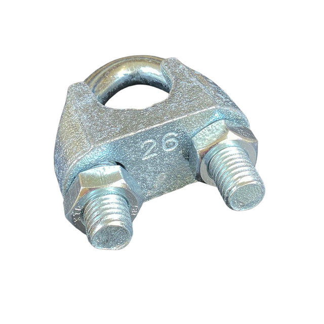 Galvanised 24mm rope grip on a white background