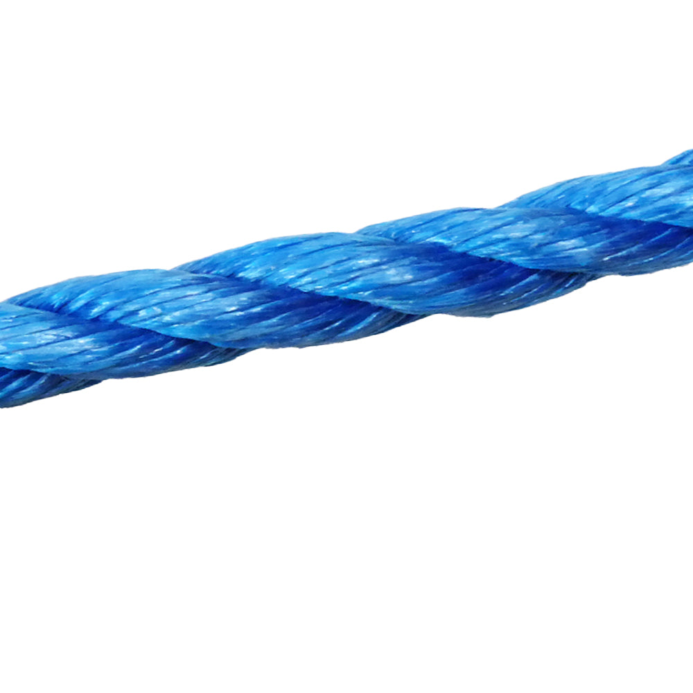 Close-up of a 24mm blue rope on a white background