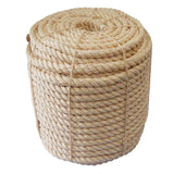 Coil of 24mm natural sisal rope tied with twine against a white background