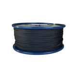 spool of 2mm black braided cord on a plastic reel on a white background