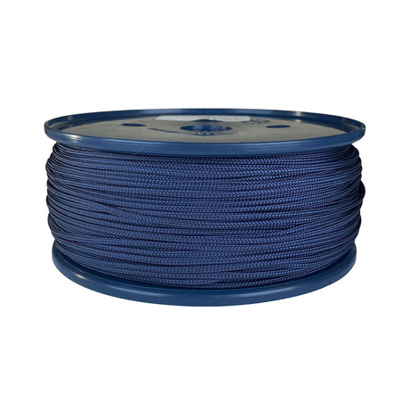 spool of 2mm navy blue braided cord on a plastic reel on a white background