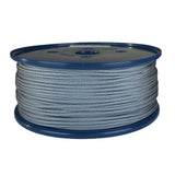 spool of 2mm silver braided cord on a plastic reel on a white background