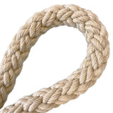 Close-up of a loop of plaited sythetic hemp rope on a white background
