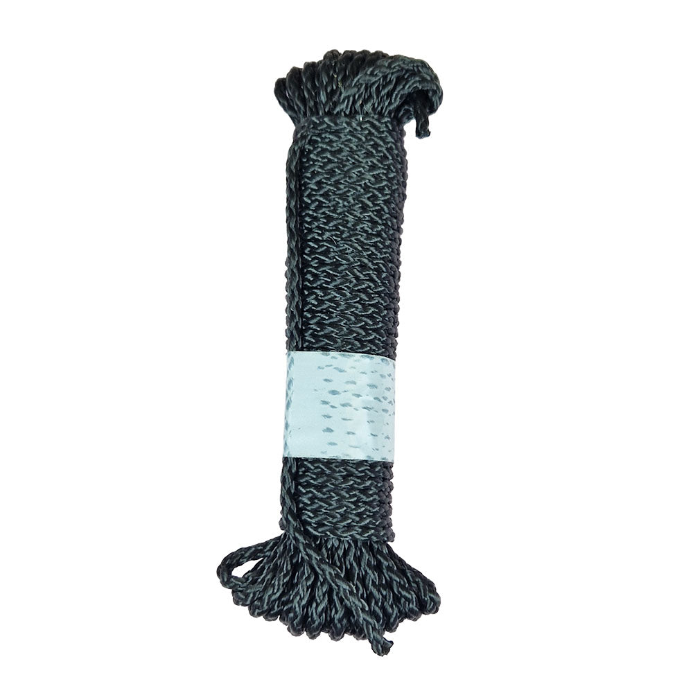 10m Hank of 3mm black braided multicord on a white background