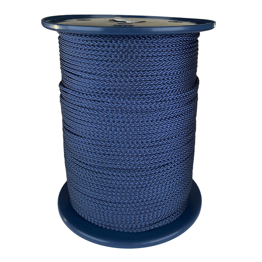 spool of 3mm navy blue braided cord on a plastic reel on a white background