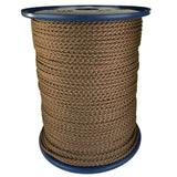 spool of 3mm brown braided cord on a plastic reel on a white background