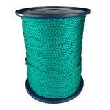 spool of 3mm green braided cord on a plastic reel on a white background