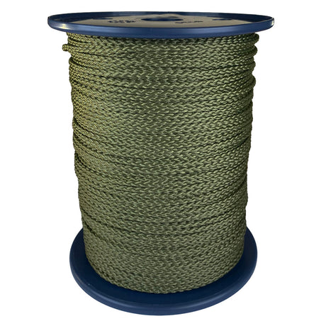 spool of 3mm khaki braided cord on a plastic reel on a white background