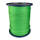 spool of 3mm lime green braided cord on a plastic reel on a white background