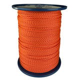 spool of 3mm orange braided cord on a plastic reel on a white background