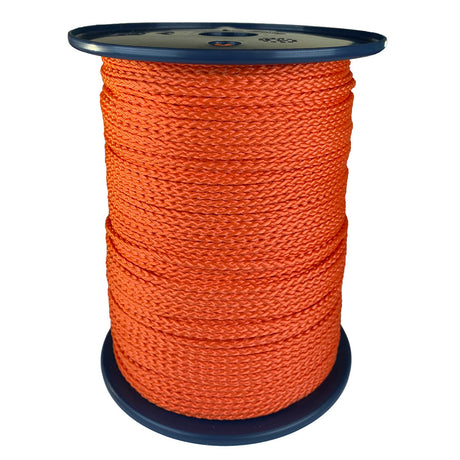 spool of 3mm orange braided cord on a plastic reel on a white background