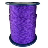 spool of 3mm purple braided cord on a plastic reel on a white background