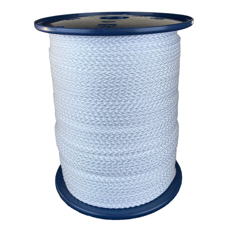 spool of 3mm white braided cord on a plastic reel on a white background