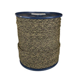 Spool of 4mm camouflage braided cord on a plastic reel with a white background