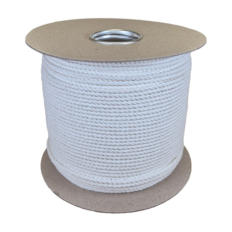 A spool of 4mm white cotton rope on a plain white background.