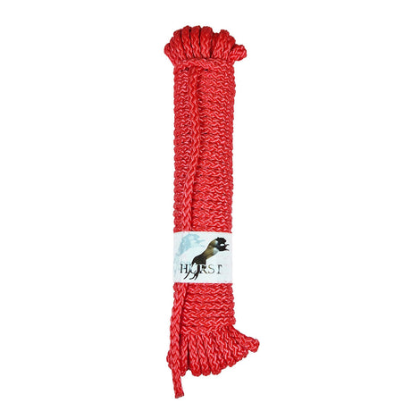 10m Hank of 4mm red braided multicord on a white background
