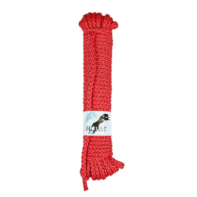 10m Hank of 4mm red braided multicord on a white background