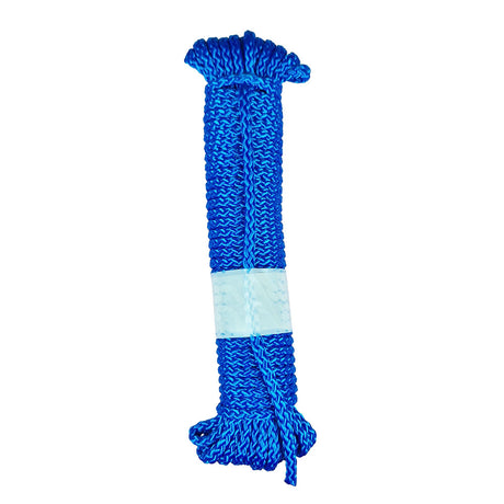 10m Hank of 4mm blue braided multicord on a white background