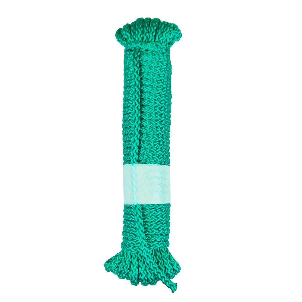 10m Hank of 4mm green braided multicord on a white background