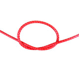Close-up of a 4mm red braided dyneema cord in a knot on a white background
