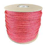 4mm red polypropylene rope on a cardboard reel with a white background