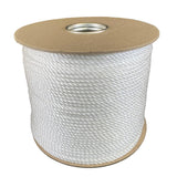 4mm white polypropylene rope on a cardboard reel with a white background