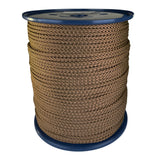 spool of 4mm brown braided cord on a plastic reel on a white background