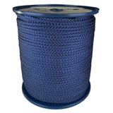 spool of 4mm navy blue braided cord on a plastic reel on a white background
