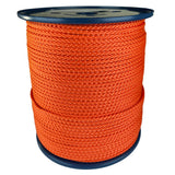 spool of 4mm orange braided cord on a plastic reel on a white background