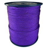 spool of 4mm purple braided cord on a plastic reel on a white background