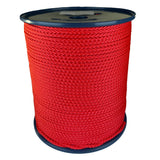 spool of 4mm black braided cord on a plastic reel on a white background