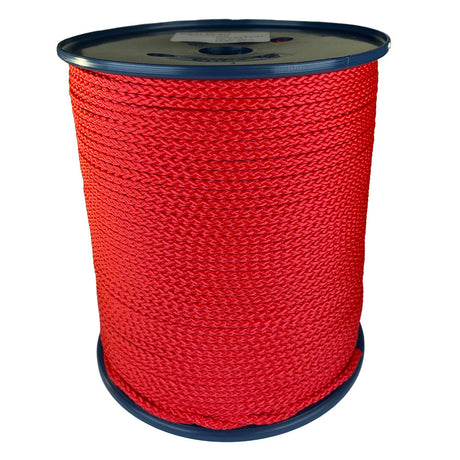 spool of 4mm black braided cord on a plastic reel on a white background